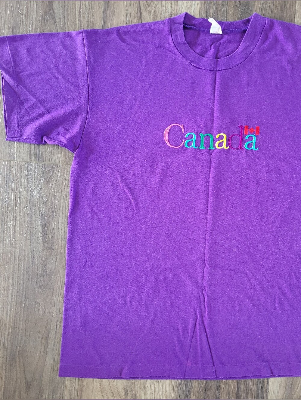 Vintage Single Stitch Graphic Tee with Multicolor 'Canada' Embroidery